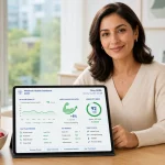A professional woman reviews a 2026 personalized metabolic health dashboard on a tablet, symbolizing sustainable weight loss and cellular vitality.