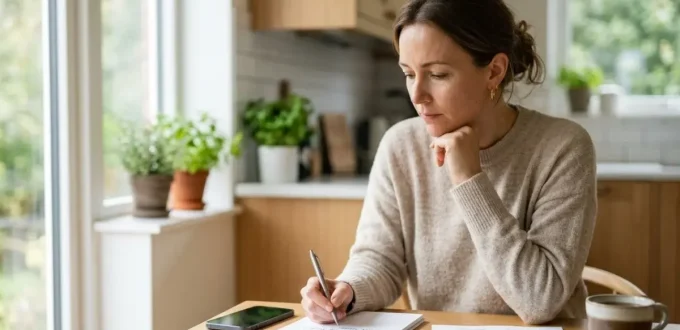 Adult preparing questions and notes before a dental visit.
